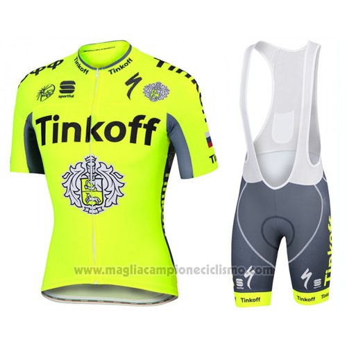 2016 Abbigliamento Ciclismo Tinkoff Giallo Manica Corta e Salopette
